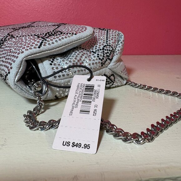 NWT Victoria's Secret Micro Silver Bling Crossbody Bag NEW Logo Print Party Fun - Picture 7 of 10
